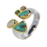 Silberring_Kombiring_Teilvergoldet_Boulderopal_Edelopal_Tsavorit_Diamant_Größe57_21081146