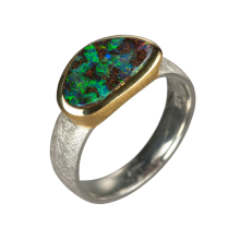 Ring mit polygonalem Boulder Opal, 925er Silber, Ring Größe 54