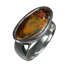 Opalring mit großem Boulder, 925er Silber, Ringgröße 55