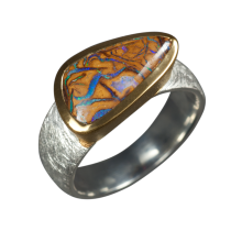 Ring mit dreieckigem Boulderopal, 925er Silber, Ringgröße 55