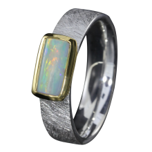 Hinreißender Ring mit weißem Edelopal, 925er Silber, teilvergoldet, Ringgröße 55
