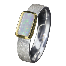 Luxuriöser Ring mit weißem Edelopal, 925er Silber, teilvergoldet, Ringgröße 56