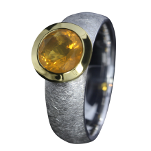 Bewundernswerter Ring mit rundem Feueropal, 925er Silber, teilvergoldet, Ring Größe 55