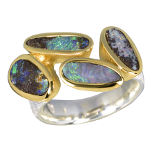 Traumhafter Ring mit unwiderstehlichen Boulder Opalen, 925er Silber, teilvergoldet, Ring Größe 56