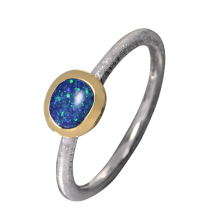 Filigraner Ring mit glitzerndem Edelopal in türkis, 925er Silber, teilvergoldet, Ringgröße 53