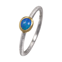 Filigraner Ring mit ansprechendem Edelopal in blau-türkis, 925er Silber, teilvergoldet, Ringgröße 56