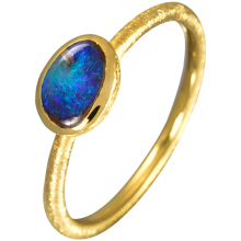 Zierlicher Ring mit glitzerndem, bläulichem Boulder Opal, 750er Gold (2,1g), Ring Größe 54