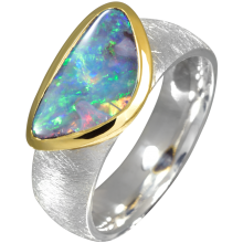 Bezaubernder Ring mit schillerndem Boulder Opal, 925er Silber, teilvergoldet, Ringgröße 60