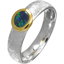 Eleganter Ring mit magisch leuchtendem Schwarzopal, 925er Silber, teilvergoldet, Ring Größe 55