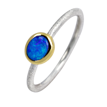 Graziler Ring mit blau-grünem Edelopal, 925er Silber, teilvergoldet, Ringgröße 56