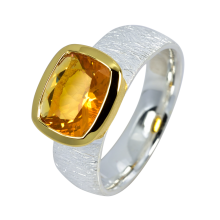 Glitzernd schöner Ring mit viereckigem Feueropal, 925er Silber, teilvergoldet, Ring Größe 57