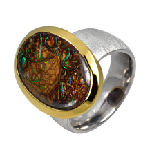 Sensationeller Opalring mit braunem Boulderopal, 925er Silber, teilvergoldet, Ringgröße 58