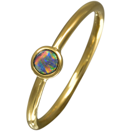 Zierlicher Ring mit glitzerndem, rundem  Boulder Opal, 750er Gold (1,7g), Ring Größe 54