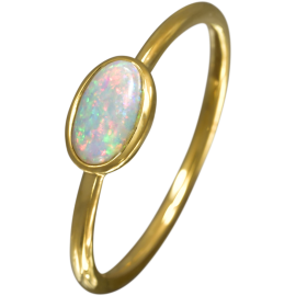 Zierlicher Ring mit ovalem Edelopal, 750er Gold (2,0g), Ring Größe 56