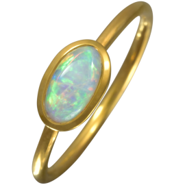 Zierlicher Ring mit fabelhaftem, ovalem Edelopal, 750er Gold, Ring Größe 54