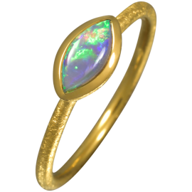 Zierlicher Ring mit fabelhaftem, Navette-förmigem Edelopal, 750er Gold, Ring Größe 53