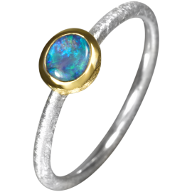 Eleganter Ring mit ovalem Schwarzopal, 925er Silber, teilvergoldet, Ring Größe 55