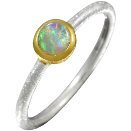 Filigraner Ring mit ovalem Schwarzopal, 925er Silber, teilvergoldet, Ring Größe 53