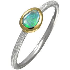 Filigraner Ring mit ovalem Schwarzopal, 925er Silber, teilvergoldet, Ring Größe 56