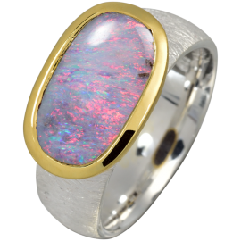 Verführerischer Ring mit leuchtendem Boulder Opal, 925er Silber, teilvergoldet, Ringgröße 57