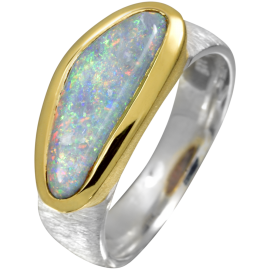 Bewundernswerter Ring mit begehrenswertem Schwarzopal, 925er Silber, teilvergoldet, Ring Größe 57