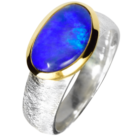 Unwiderstehlicher Ring mit royalblauem Edelopal, 925er Silber, teilvergoldet, Ringgröße 58