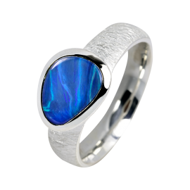 Opalring mit Boulderopal in Weiß-Blau, 925er Silber, Ringgröße 57