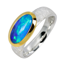 Harmonischer Ring mit länglichem Edelopal, 925er Silber, Ringgröße 54, vergoldet